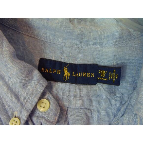 Ralph Lauren Linen Shirt Mens 2XB Big Blue Long Sleeve Button Down - Picture 3 of 10